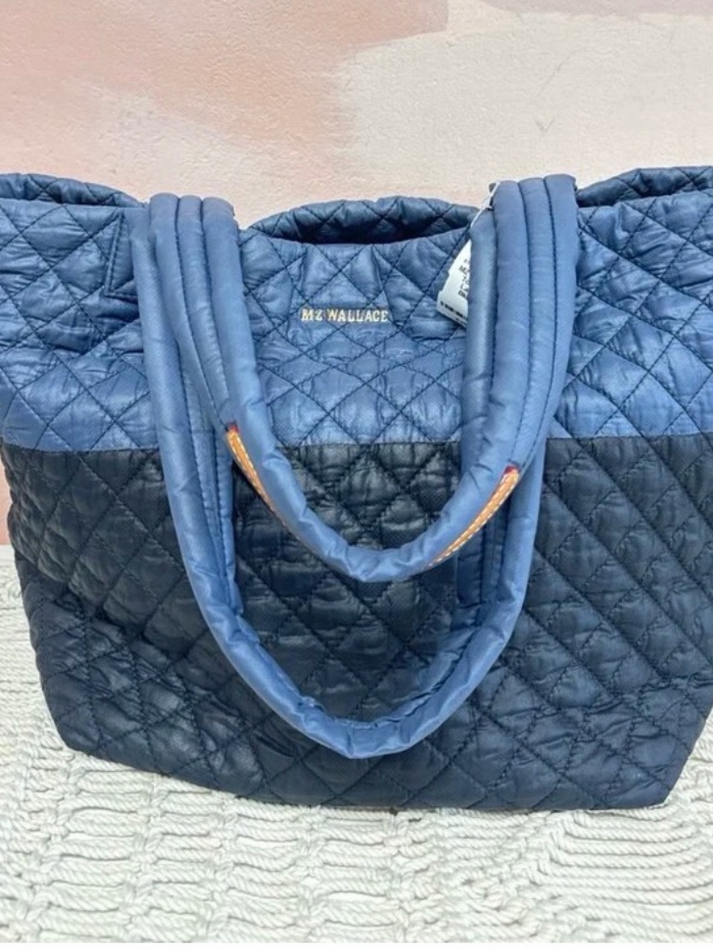 MZ Wallace Two-Tone Navy Quilted Tote